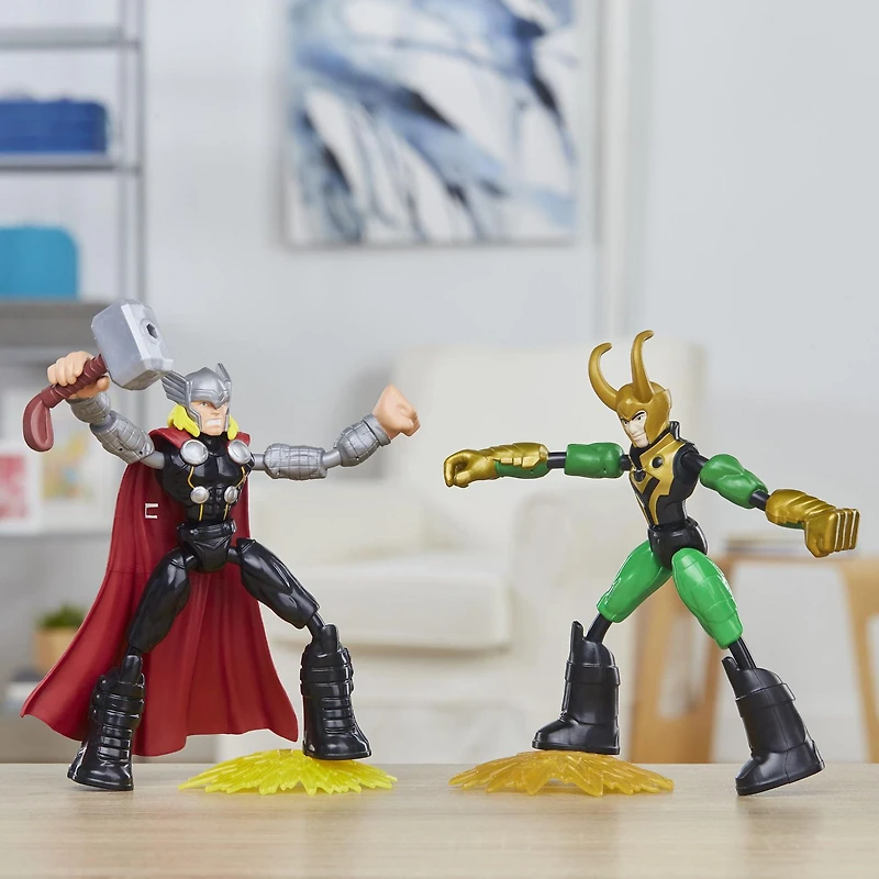 Marvel Avengers Bend and Flex, figurines flexibles Thor Vs. Loki de 15 cm, inclut 2 accessoires, à partir de 4 ans