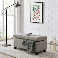 Modern Fabric-Upholstered Rectangular Storage Ottoman Bench - Light Grey