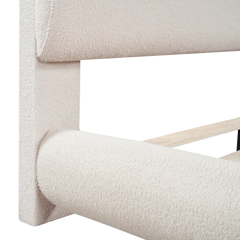 Noble House Lit Plateforme Rembourré en Polaire Teddy Taille Complète avec Tissu Épais, Design Élégant en Forme de Courbe, Beige