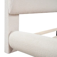 Noble House Lit Plateforme Rembourré en Polaire Teddy Taille Complète avec Tissu Épais, Design Élégant en Forme de Courbe, Beige