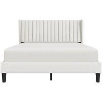 Fullfurnique Upholstered Bed Frame with Wing Side and Channel Headboard, King, Ivory