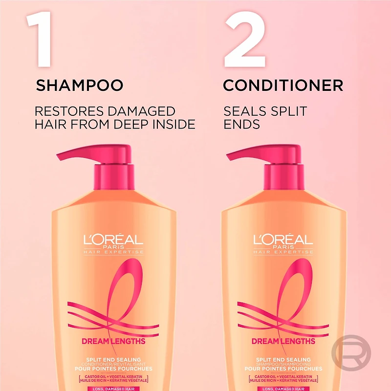 L'Oréal Paris Hair Expertise Dream Lengths Split End Sealing Shampoo, With Castor Oil and Vegetal Keratin for Long, Damaged Hair, 591ml