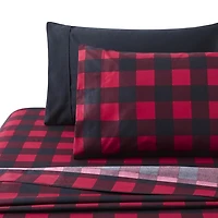 Marina Decoration Ultra Soft Silky Deep Pocket Rich Printed Bedding Rayon from Bamboo All Season Sheet Set with Pillowcases, Red Black Plaid Pattern