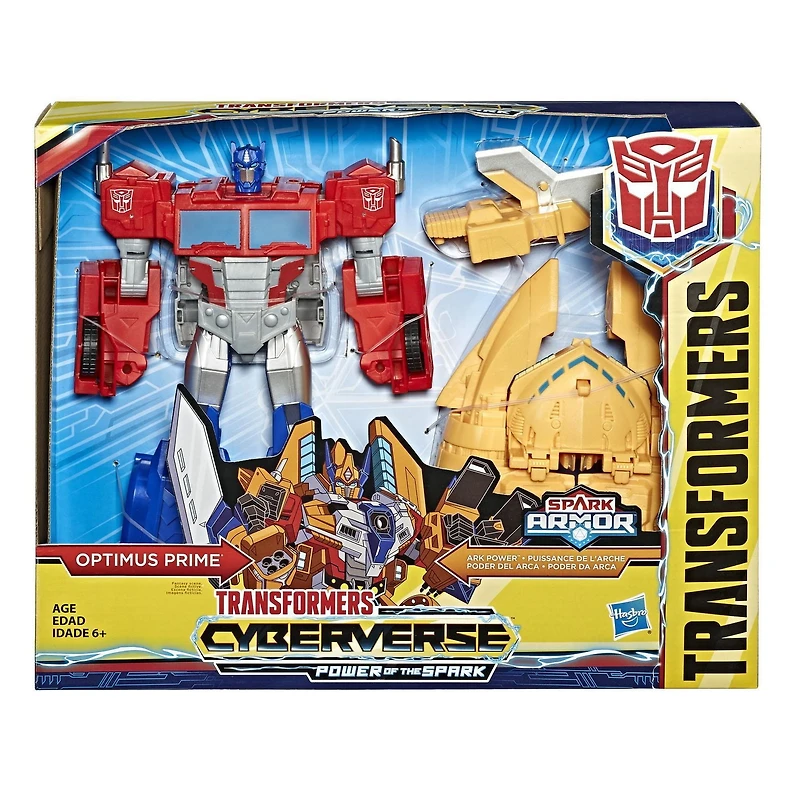 Jouets Transformers Cyberverse Spark Armor, figurine Optimus Prime Puissance de l'arche, taille de 30 cm, se combine au véhicule Puissance de l'arche pour gagner en surpuissance, pour enfants, à parti
