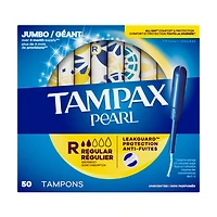 Tampons Tampax Pearl avec tresse anti-fuites LeakGuard, degré d’absorption régulier, non parfumés, 50 tampons 50CT