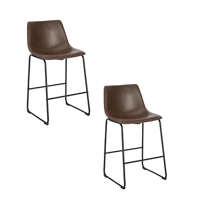 LANDON STOOL 30"with PU leather and matte black powder coated steel frame SET OF 2