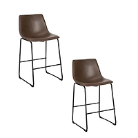 LANDON STOOL 30"with PU leather and matte black powder coated steel frame SET OF 2