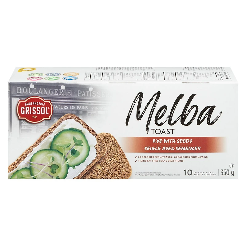 Boulangerie Grissol Melba Toast Rye with Seeds, Dare, Pack of 10, 350 g