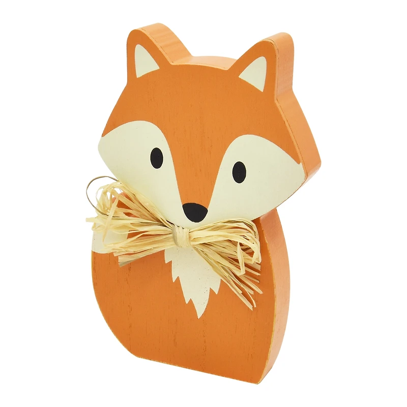 Renard d'automne en bois avec décor en raphia - 6 pouces Harvest Décor