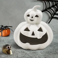 Photophore en céramique Halloween 7 pouces, motif citrouille empilée, gris chaud, par Façon de célébrer