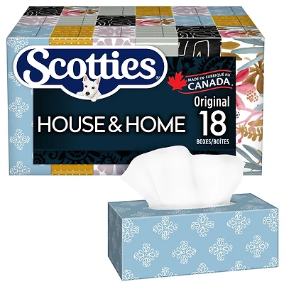 Papiers-mouchoirs pour soins quotidiens Scotties Original, hypoallergéniques et testés par les dermatologues, 18 boîtes, 126 papiers-mouchoirs par boîte 18 boîtes, 126 papiers-mouchoirs par boîte