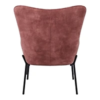 Fauteuil d'appoint d'intérieur Charlotte en velours à dossier ailé avec tabouret et pieds en metal