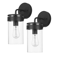 Applique murale d’extérieur noir mat à 1 ampoule avec abat-jour en verre transparent (ensemble de 2), 60000000 Applique murale d’extérieur