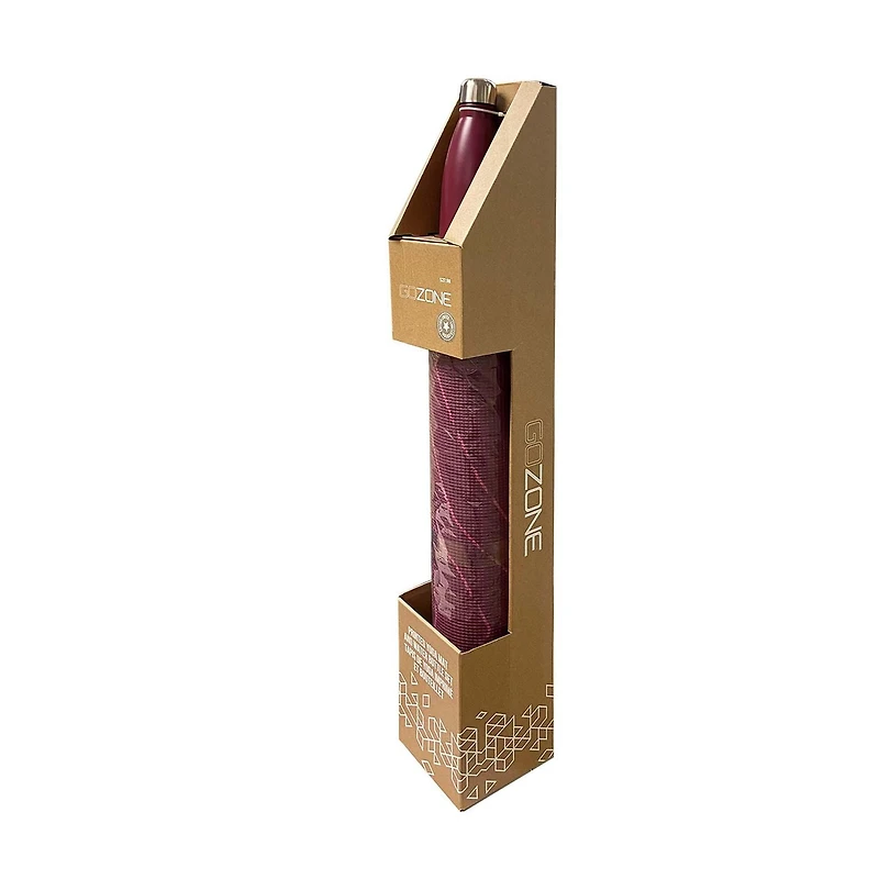 Tapis de yoga imprimé de 5 mm GoZone avec bouteille d’eau de couleur unie – Combinaison vagues - rouge bordeaux