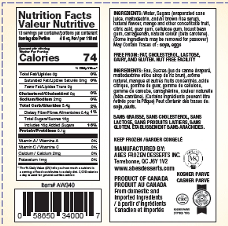 Abe's Sorbetto Premium Mangue 1.5lt