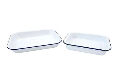 Ensemble de rôtissoires en émail Lot de 2 plats rectangulaires a rotir en email