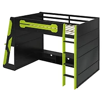 Noble House Full Size Wood Loft Bed with Desk, Green
