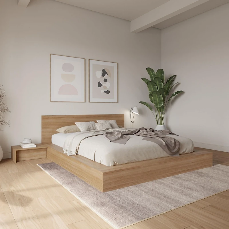 Ensemble de chambre à coucher Kanso 4 pièces avec lit queen size et plateforme basse