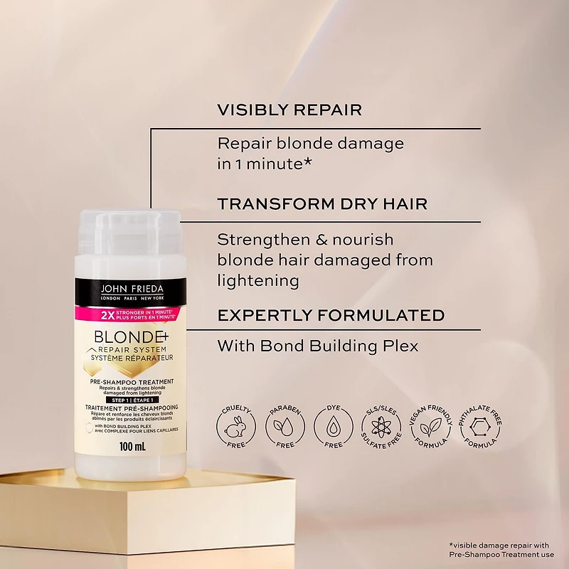 John Frieda Blonde+ Système Réparateur Traitement Pré-Shampooing | Fabriqué au Canada