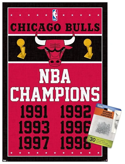 NBA Chicago Bulls - Champions 13 Wall Poster with Push Pins, 14.725" x 22.375"