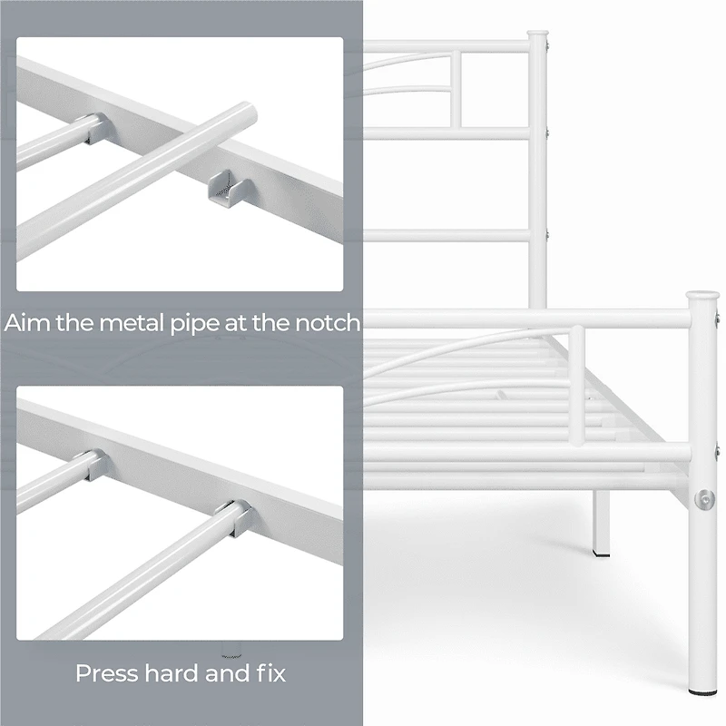 Fullfurnique Metal Platform Bed Frame with Cloud Inspired Design Headboard, Full, White