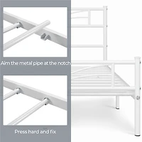 Fullfurnique Metal Platform Bed Frame with Cloud Inspired Design Headboard, Full, White