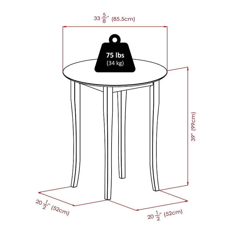 Table haute ronde Fiona 3 pièces avec 2 tabourets de bar à dossier en V de Winsome - 94385