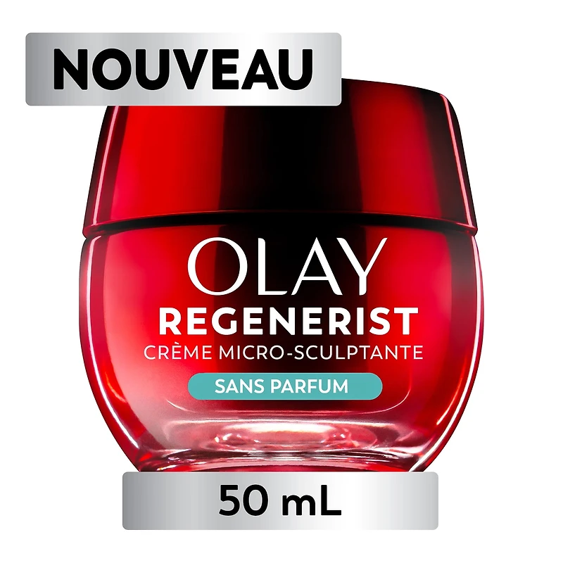 Crème pour le visage Olay, crème microsculptante hydratante pour le visage Regenerist, sans parfum – Hydratant, anti-âge, anti-rides, soins de la peau – Acide hyaluronique, niacinamide 50 mL