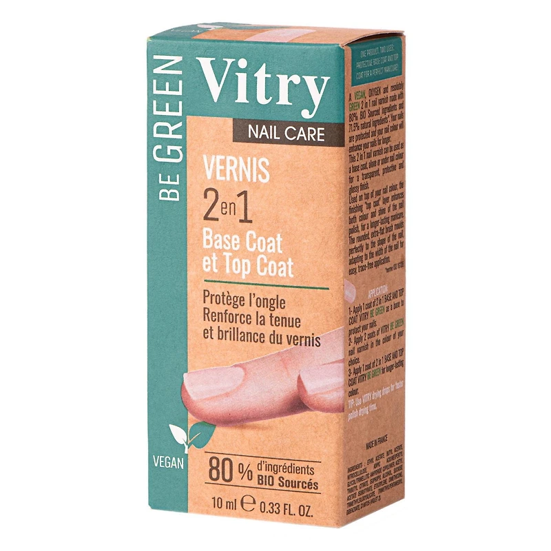 Vitry Be Green nail polish 2 in 1 base coat & top coat, Nail Polish 10mL