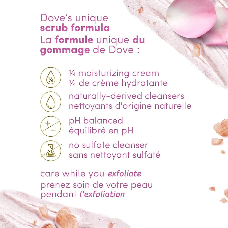 Dove Gommage corporel pour une peau visiblement soyeuse et nourrie, Sel de l'Himalaya et Huile de Rose avec ¼ de crème hydratante 425g
