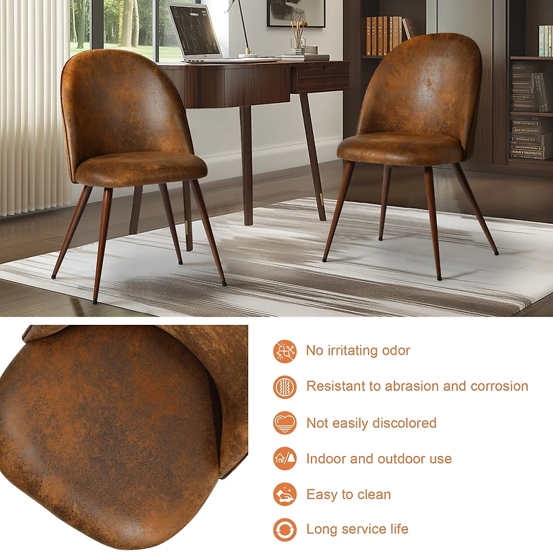 Ensemble de 2 chaises de bureau Homy Casa avec dossier rond rembourré, sans accoudoirs, imitation daim brun