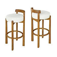 Ensemble de 2 tabourets de bar ronds Elise de Noble House, coussin rembourré ivoire, noyer et blanc