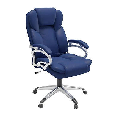 CorLiving Leon Faux Leather PU Fabric Upholstered Adjustable Height Lumbar Support Tilting Executive Office Chair