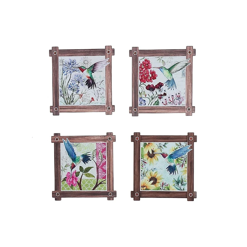 IH Casa Decor 8" Square Ceramic Trivet Hummingg Bird Asstd - Ensemble De 4