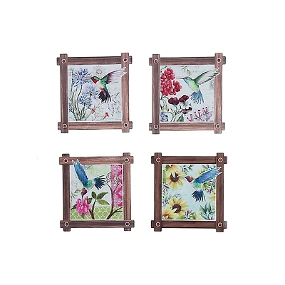 IH Casa Decor 8" Square Ceramic Trivet Hummingg Bird Asstd - Ensemble De 4