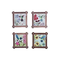 IH Casa Decor 8" Square Ceramic Trivet Hummingg Bird Asstd - Ensemble De 4