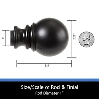 Mainstays Tringle à rideau décorative réglable 76,20 - 213,36 cm, Diamètre 2,54 cm, Noir