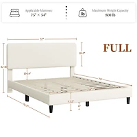 Fullfurnique Upholstered Bed Frame with Adjustable Headboard and Wooden Slat Support, Full, Beige
