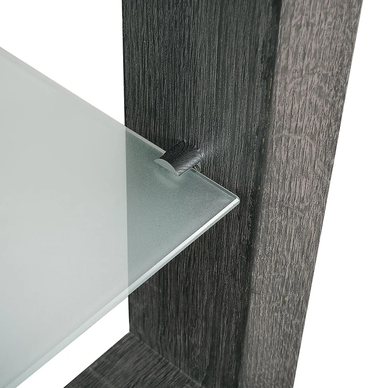 Caleb Grey Wood Side End Table with Glass Shelf