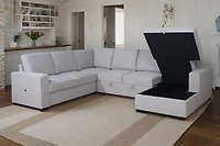 K-Living Xander Sectional/ Sofa Bed in Grey Fabric with Built-In USB Port