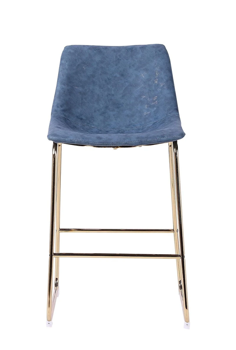 Plata Import Landon Leather Stool With Gold Metal Legs