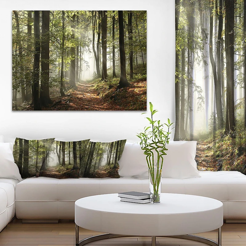 Designart Forêt verte d'automne avec des rayons de soleil Art mural sur toile