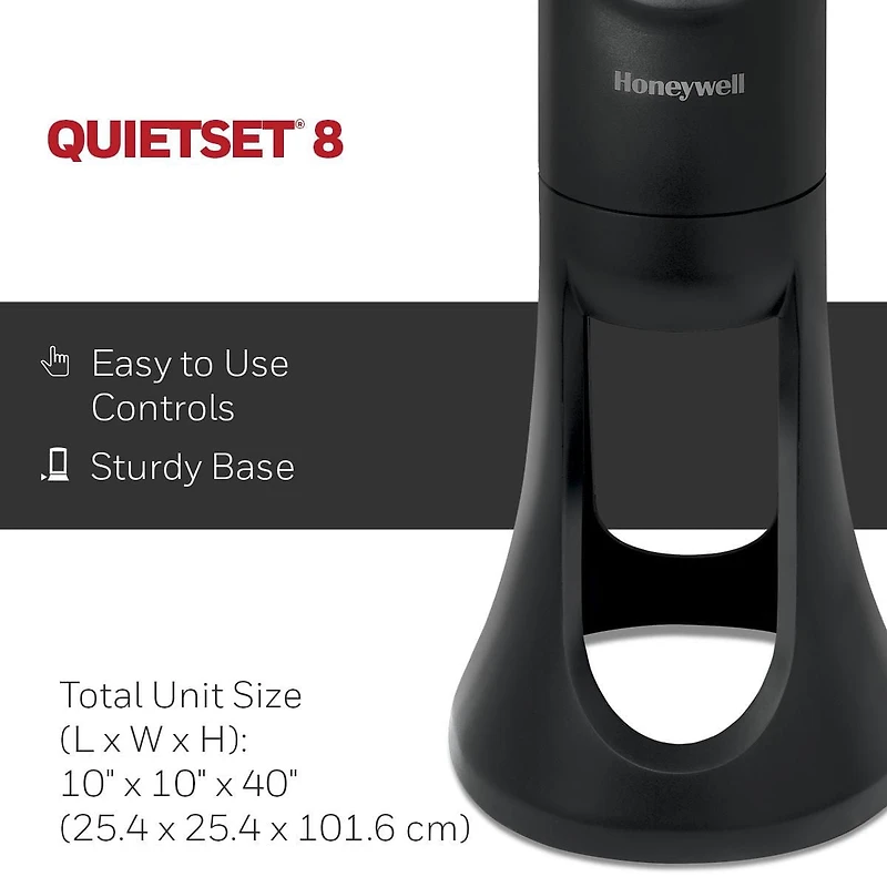 Ventilateur tour QuietSetMD HYF290BC Honeywell – Pièce entière, 40 po, 8 vitesses, Noir