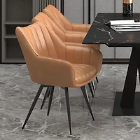 Modern Faux Leather & Metal Swivel Dining & Accent Chair, Set of 2 - Camel & Black