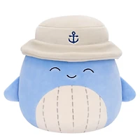 Squishmallows Original 7,5 pouces Samir la baleine bleue avec chapeau beige – Peluche officielle Jazwares (petit)