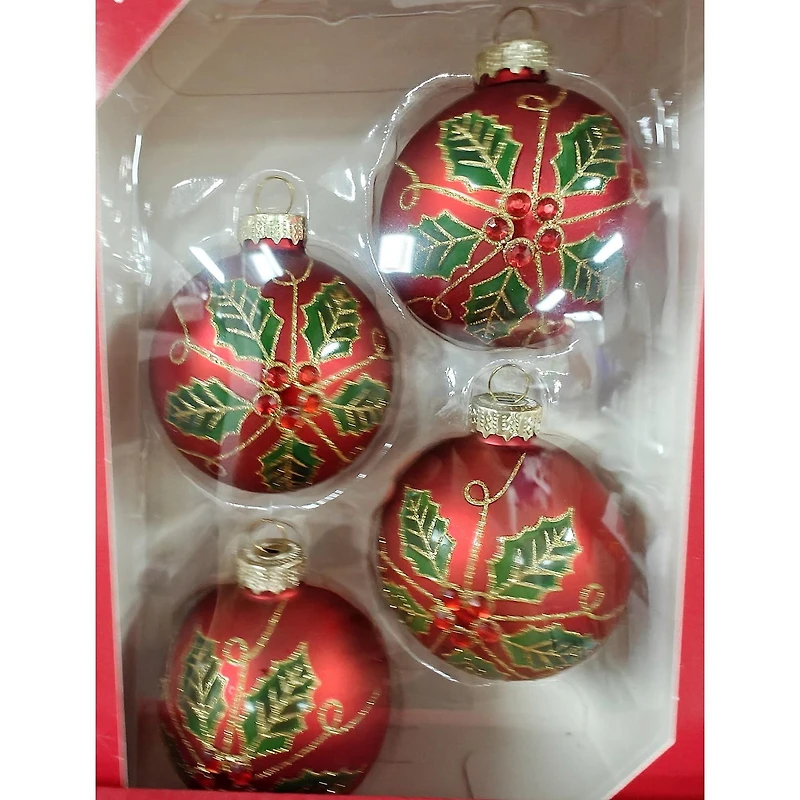 Holiday Time 65mmx 4CT Red Flower Glass Ornament