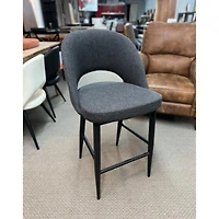 Executive Stool with Grey Fabric Upholstery and Black Walnut Metal Frame – High Back Stool with Foot Rest, Mid-Century Style, Comfortable and Sturdy Seating for Offices and Modern Spaces