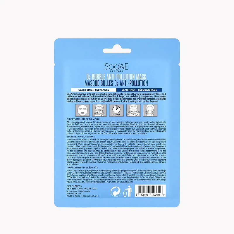 Soo'Ae O2 Bubble Anti-Pollution Mask, Clarifying + Rebalance