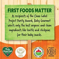 Bâtonnets à la carotte biologiques de Baby Gourmet Bouchées aux lentilles et pois chiches soufflées biologiques - 40 g