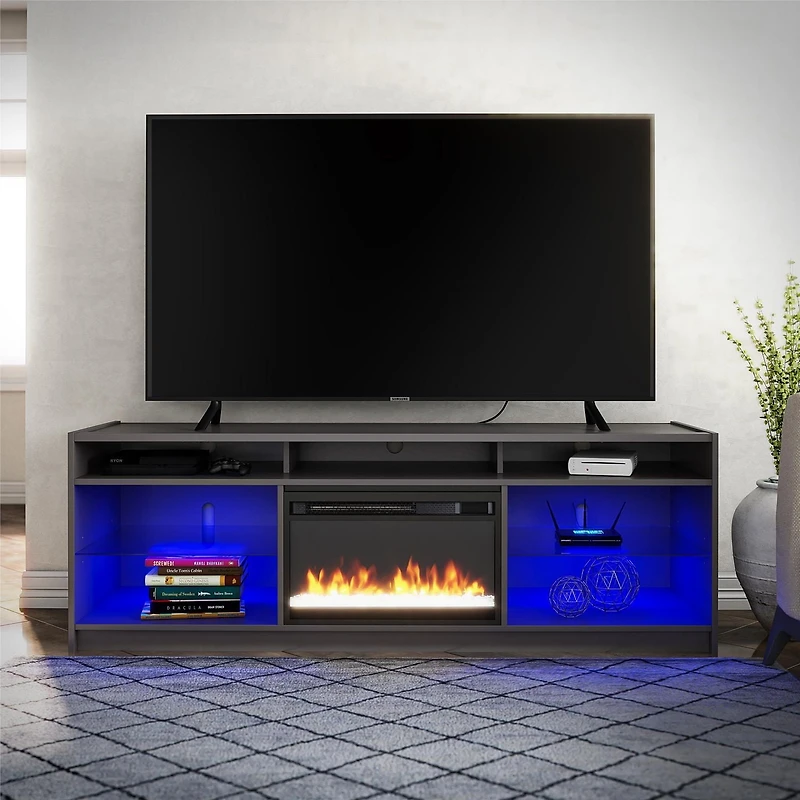 Ameriwood Home Luna Electric Fireplace TV Stand for TVs up to 65", Graphite Gray